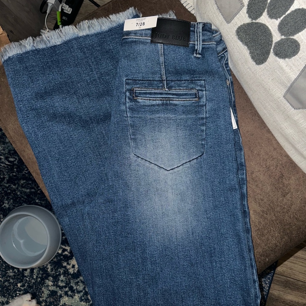 Judy Blue High Rise Dark Wash Button Fly Column Straight Leg Jeans - 7/28 - Picture 2 of 3